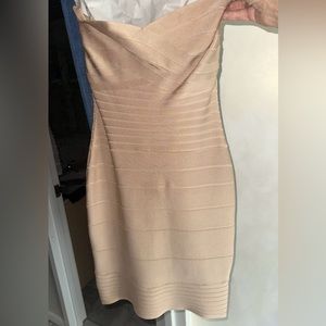 Herve Leger Bodycon Bandage Cocktail Dress Strapless S Nude